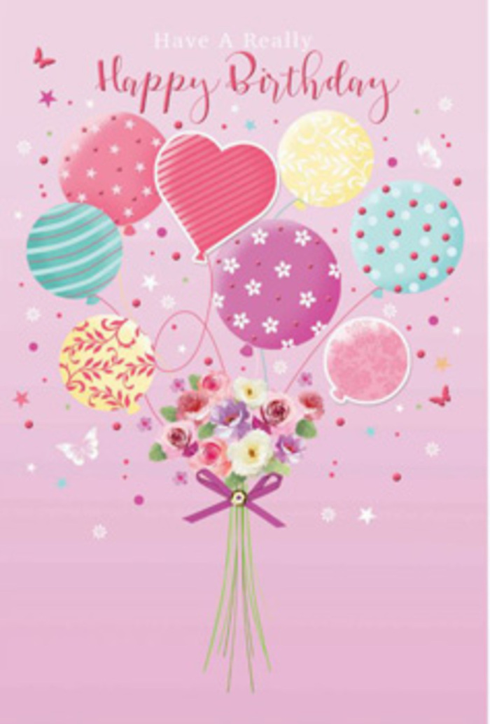 A tender, celebratory scene unfolds in this birthday-themed floral artwork, perfectly suited to brighten a home anywhere from Bushwood to the quieter streets off Leytonstone High Road. The image centres on a floating bouquet where balloons and blossoms are seamlessly intertwined. A pale pink background bathes everything in gentle warmth, like soft light spilling through a window on a calm morning. Rising from the base is a cluster of balloons in pastel hues-pinks, sea greens, lilacs, buttery yellows, and soft blues-arranged so they appear to bob lightly on an invisible breeze. Some balloons are patterned with neatly spaced dots, others swirl with ribbon-like stripes or small stylised flowers, and one delicate heart-shaped balloon at the centre hints at affection and gratitude. Below this weightless canopy, a dainty garden of birthday flowers comes together. Petite roses and daisy-like blooms in creamy white, blush rose, and muted mauve are carefully layered, giving the impression of a bouquet that has been thoughtfully built petal by petal. The petals look velvety and fresh, with subtle shading that suggests they might release a sweet, comforting scent if you leaned closer. Hints of soft green foliage peek through, adding freshness without overpowering the pastel harmony. A purple satin bow encircles the gathered stems, its edges crisp and reflective, as though tied by an experienced local florist who knows every detail matters. Scattered around are tiny stars and a couple of whimsical butterflies, gently animating the scene and echoing the delight of a birthday spent with loved ones in Leytonstone. The overall effect is one of gentle jubilation, a quiet yet unmistakable statement of celebration and care.